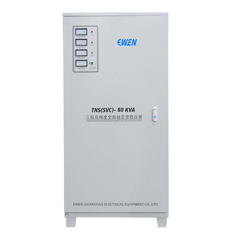 80KVA तीन चरण औद्योगिक वोल्टेज स्टेबलाइजर सर्वो मोटर के साथ स्वचालित वोल्टेज नियामक 380VAC 400VAC
